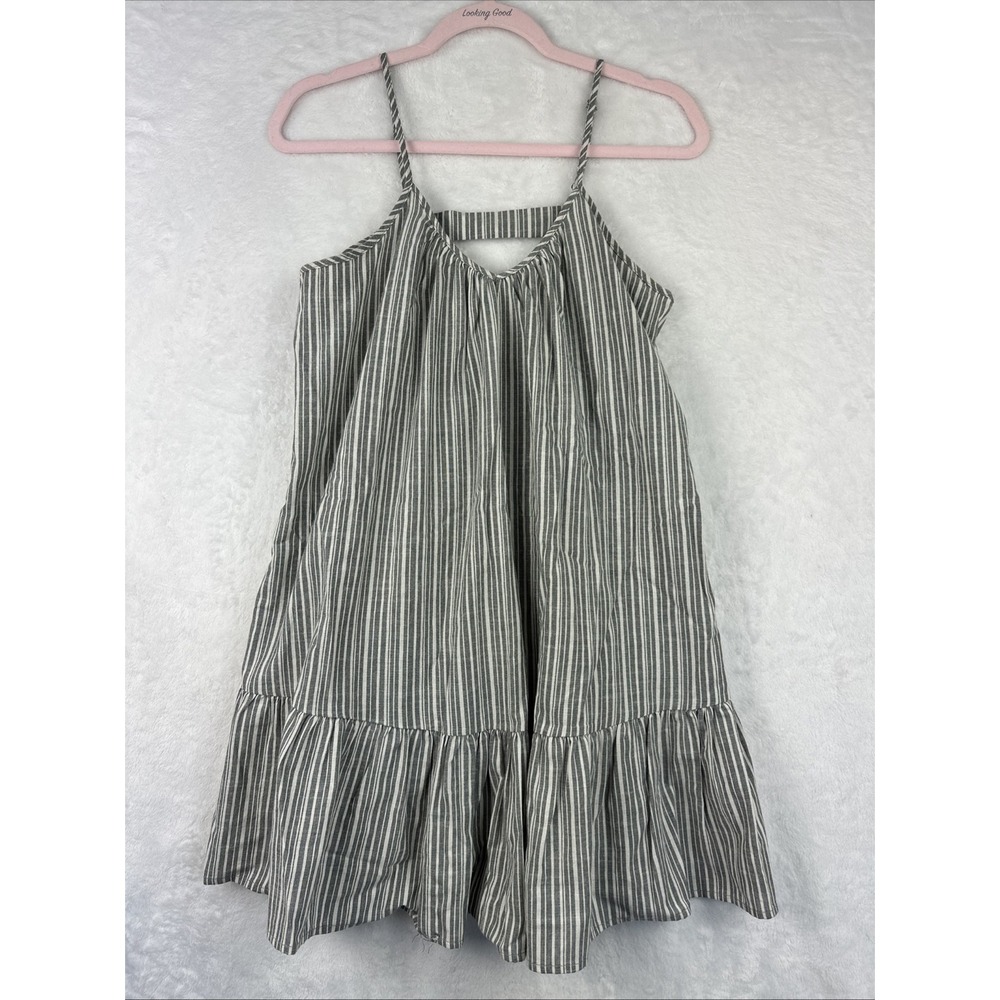 Victoria‎ + Sophia Striped Cotton Boho Pockets Dress Small Gray